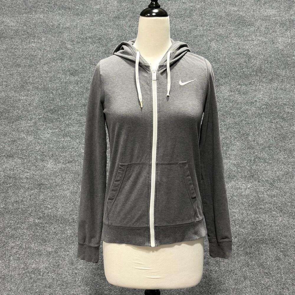 Nike Hoodie Womens M Gray Full Zip Terry Lightweight Sweatshirt Jacket Athletic